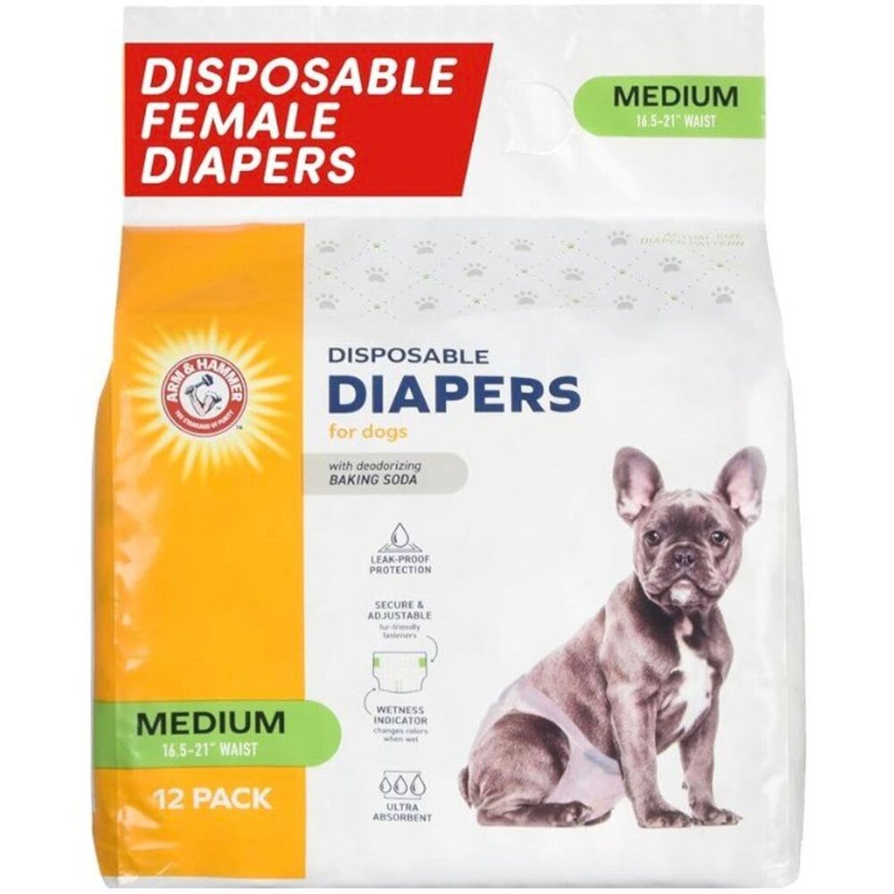 84ct Arm & Hammer Pets Disposable Female Dog Diapers Adjustable Absorbent Medium